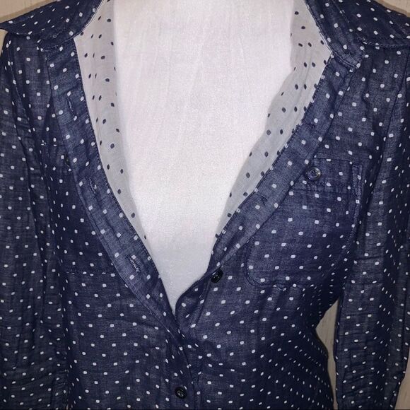 BCBGENERATION long sleeve blue polkadot button up blouse - Picture 4 of 5